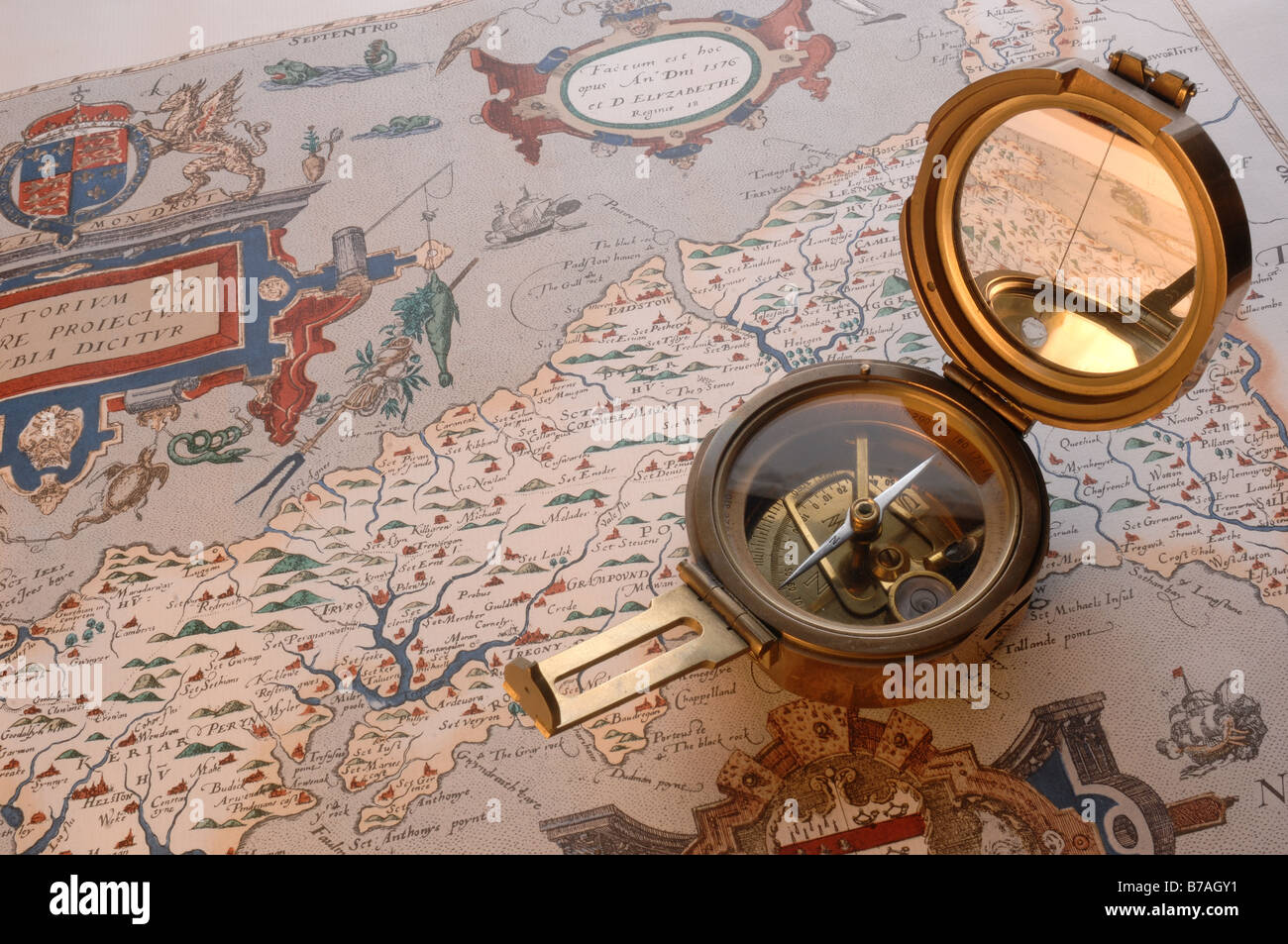 Compass and Old Map - Jphn Gollop Stock Photo