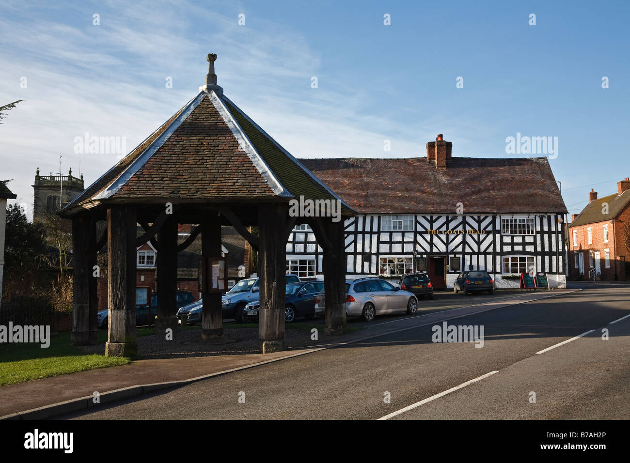 The old marketplace and the Goats Head Hotel, Abbots Bromley, Staffordshire, England, UK Stock Photo