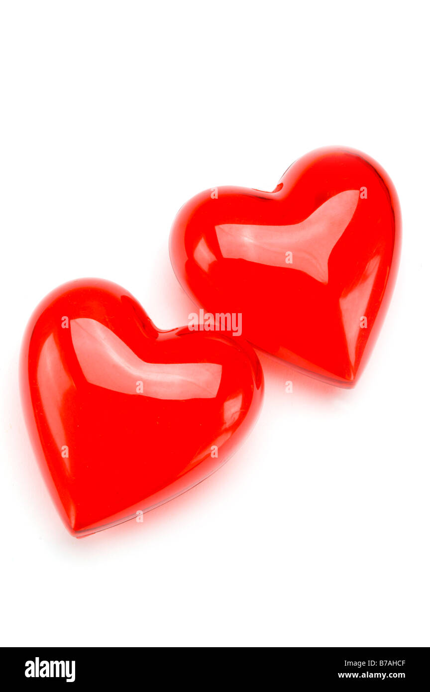 Two red hearts on white Stock Photo