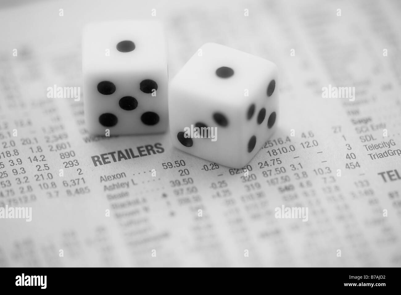 Low scoring dice representing credit crunch in retail sector Stock Photo