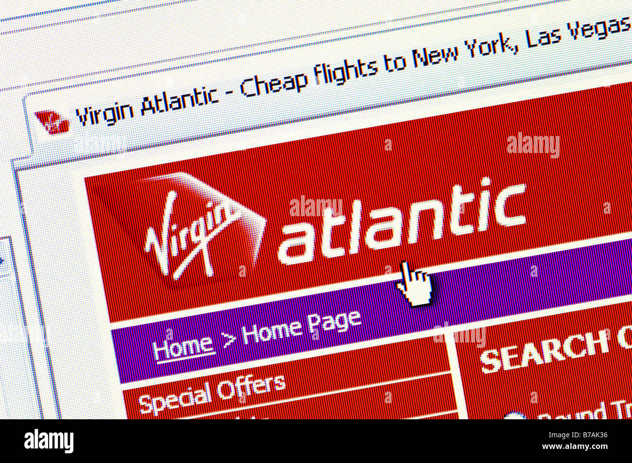 Macro screenshot of Virgin Atlantic website (Editorial use only) Stock Photo