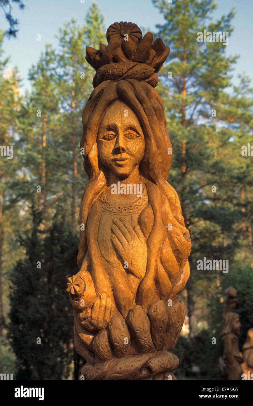 Wooden sculpture at Girios Aidas Echo of Forest open air museum at Druskininkai Lithuania Stock Photo