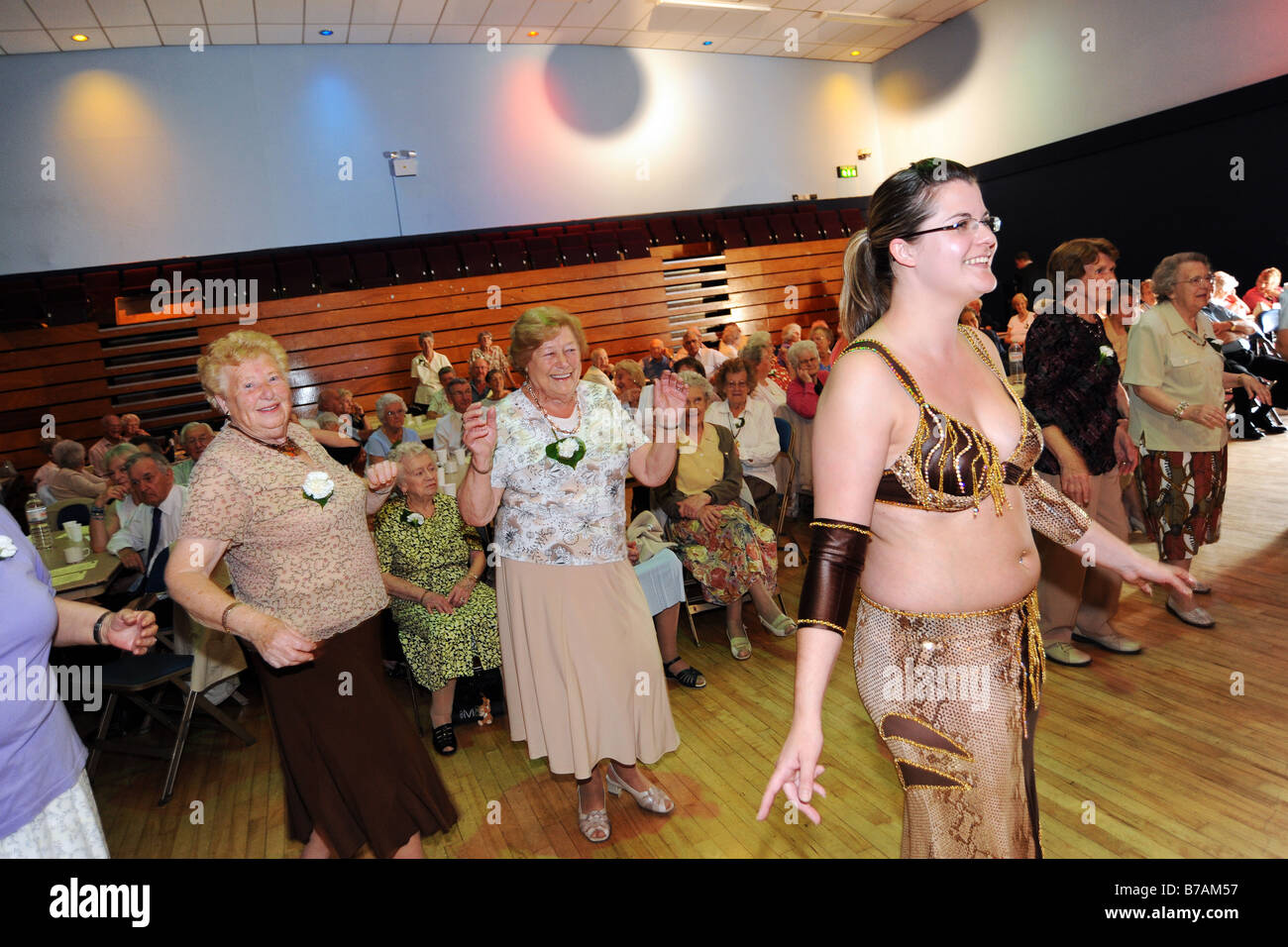 Over 50's dancing belly dancing class for health and fitness Keighley West Yorkshire UK Stock Photo