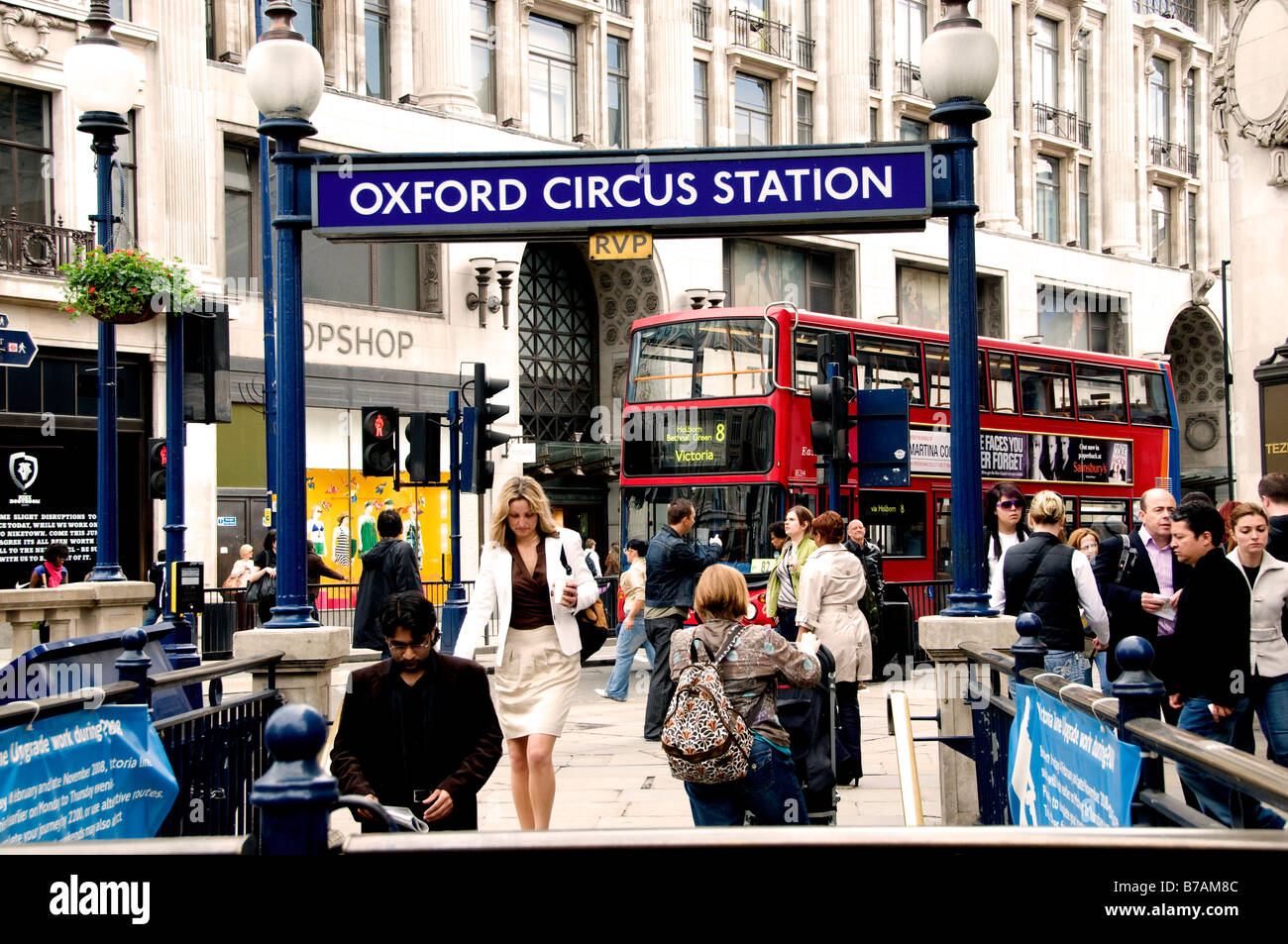 Oxford circus station bus people London Stock Photo