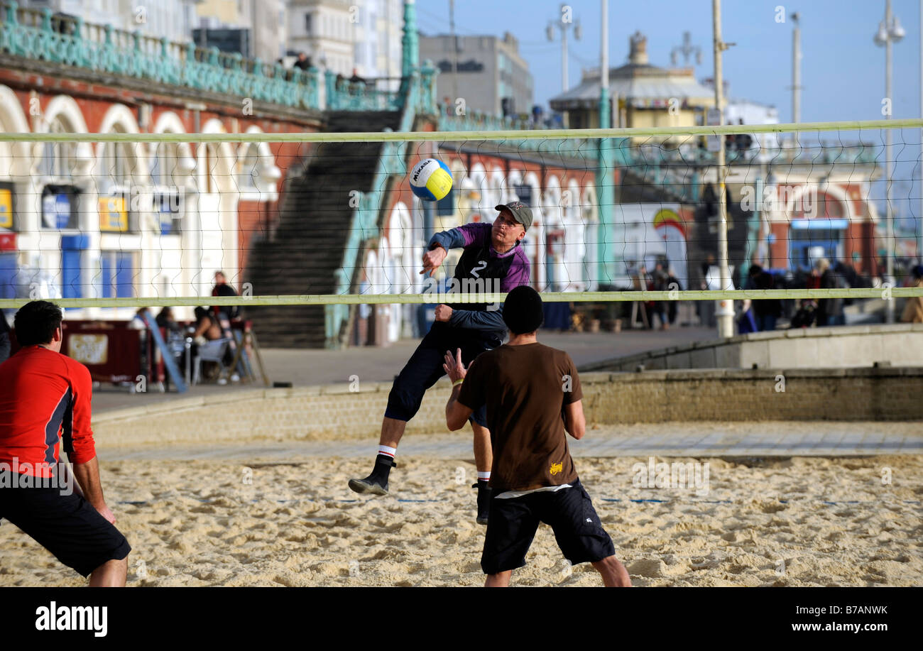 The beach volleyball court on Brighton seafront Stock Photo