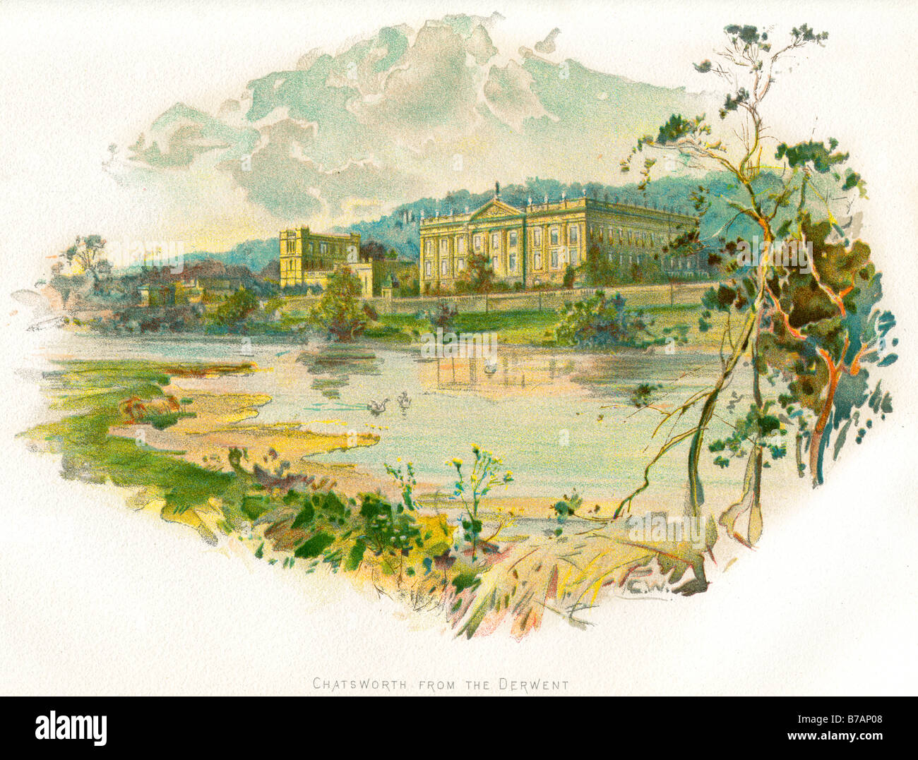 chatsworth derwent lake resevoir hall state House is a large country Stock Photo