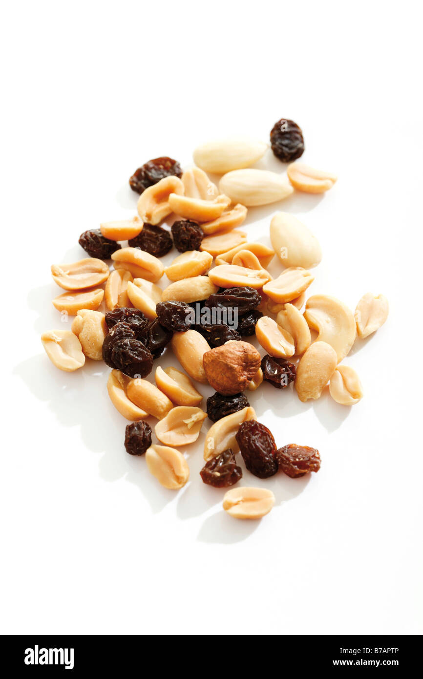 Trail mix, various nuts with raisins Stock Photo Alamy
