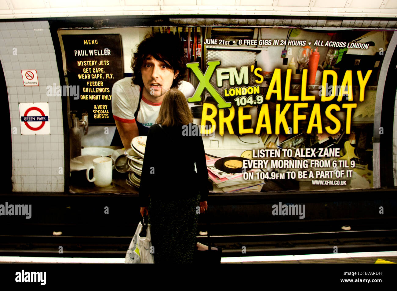 All day breakfast billboard green park London underground tube subway metro Stock Photo
