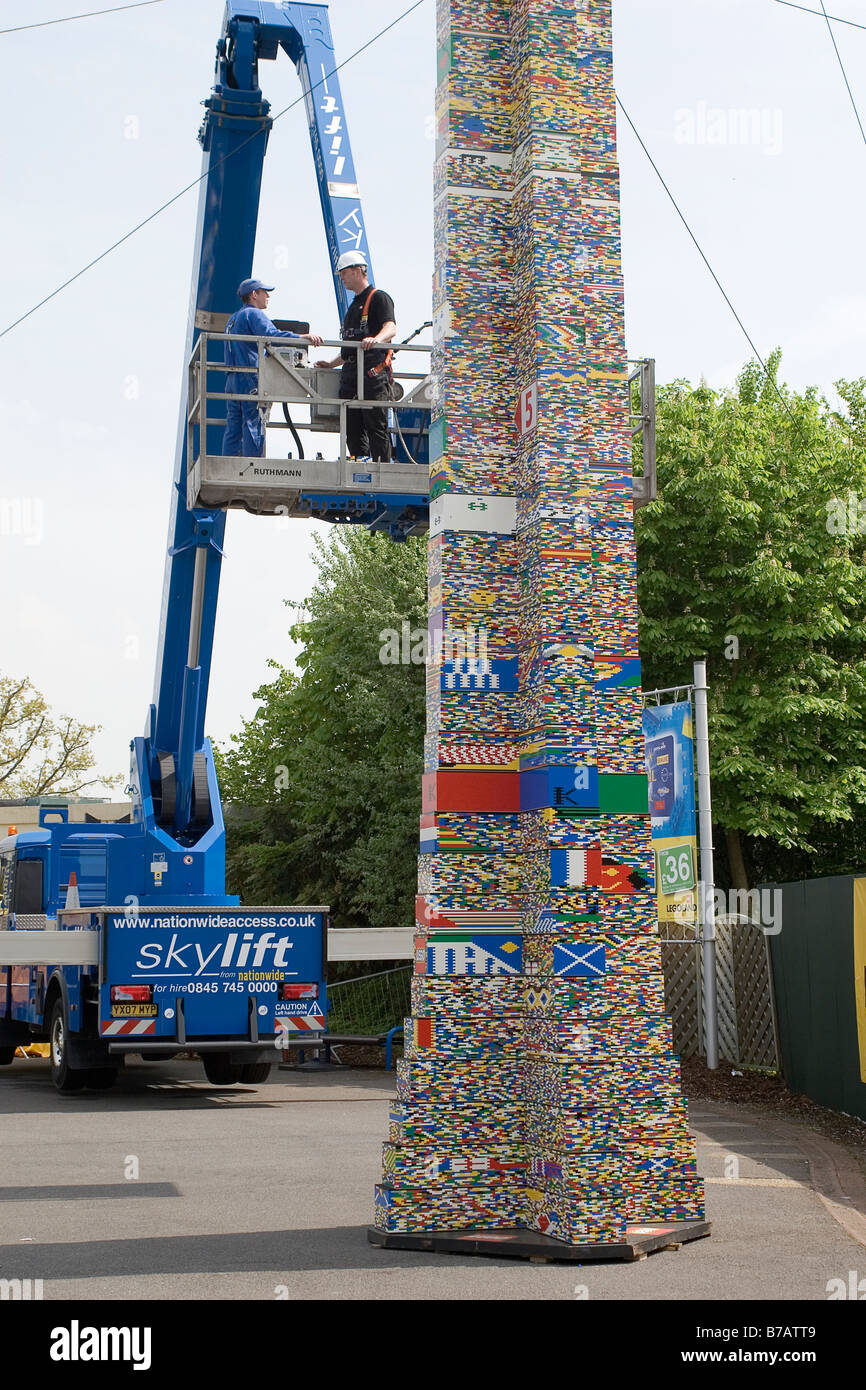 World Record Attempt to build the tallest Lego tower Stock Photo