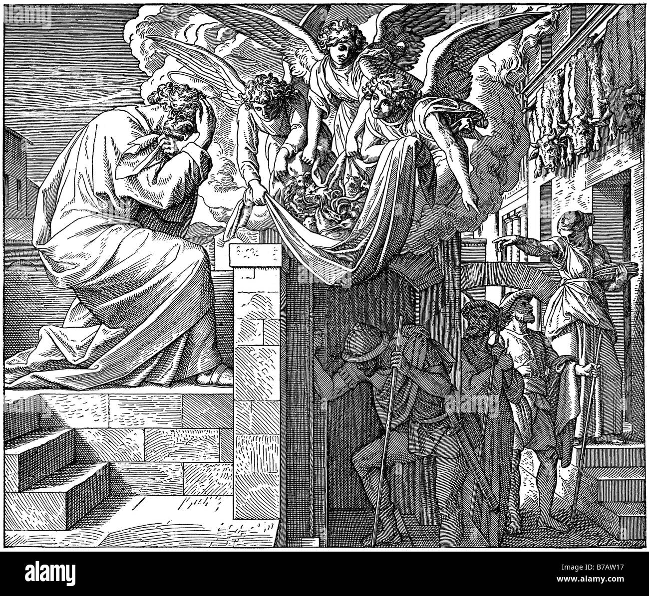 Baptism of christ jesus with disciple Black and White Stock Photos