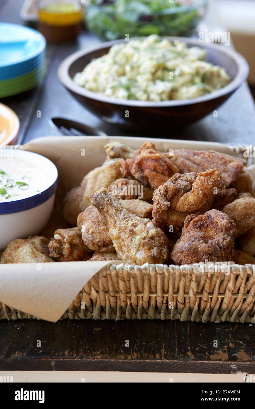 Buffet Lunch With Fried Chicken and Salads Stock Photo Alamy