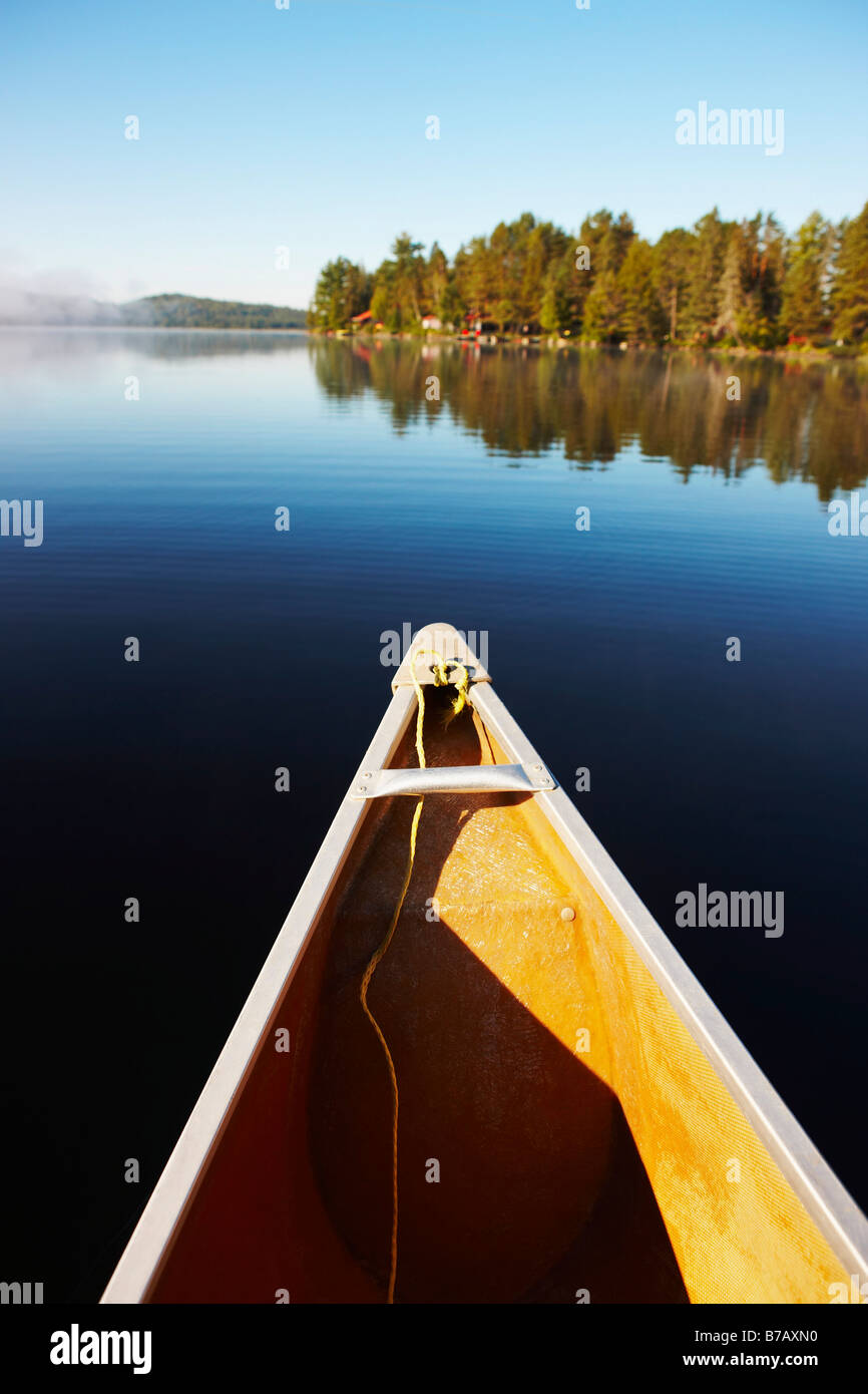 Canoe on Lake of Two Rivers, Algonquin Park, Ontario, Canada Stock