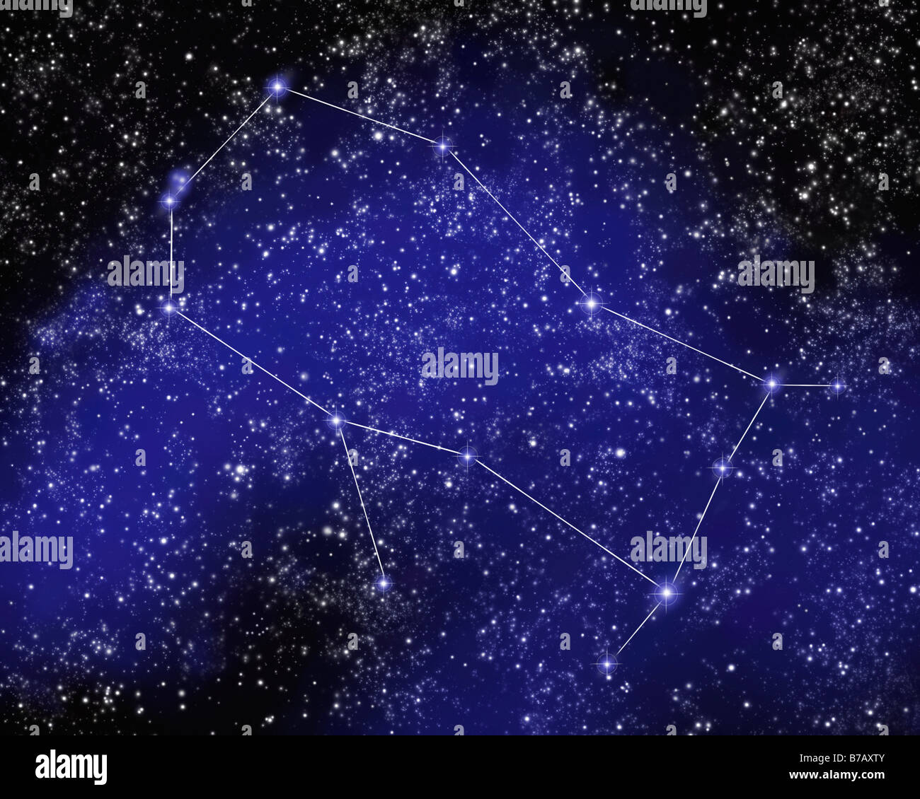 Outline of Constellation of Gemini in Night Sky Stock Photo