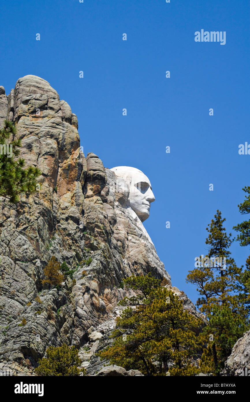 Face of George Washington on Mount Rushmore, South Dakota, USA Stock Photo