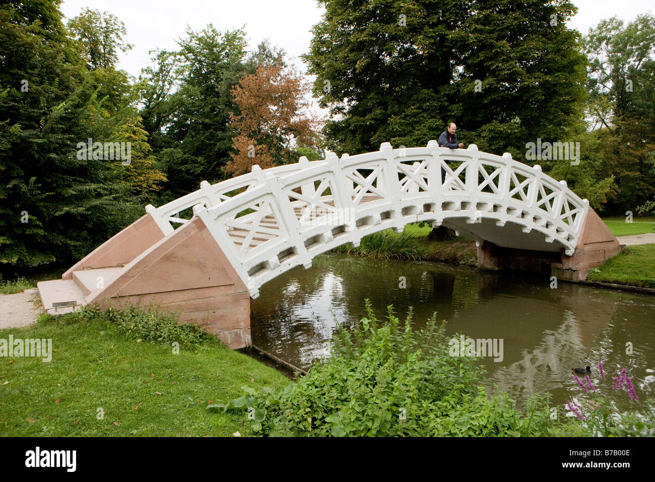 Chinese bridge in the Schwetzinger castle garden the Palladio bridge Stock Photo