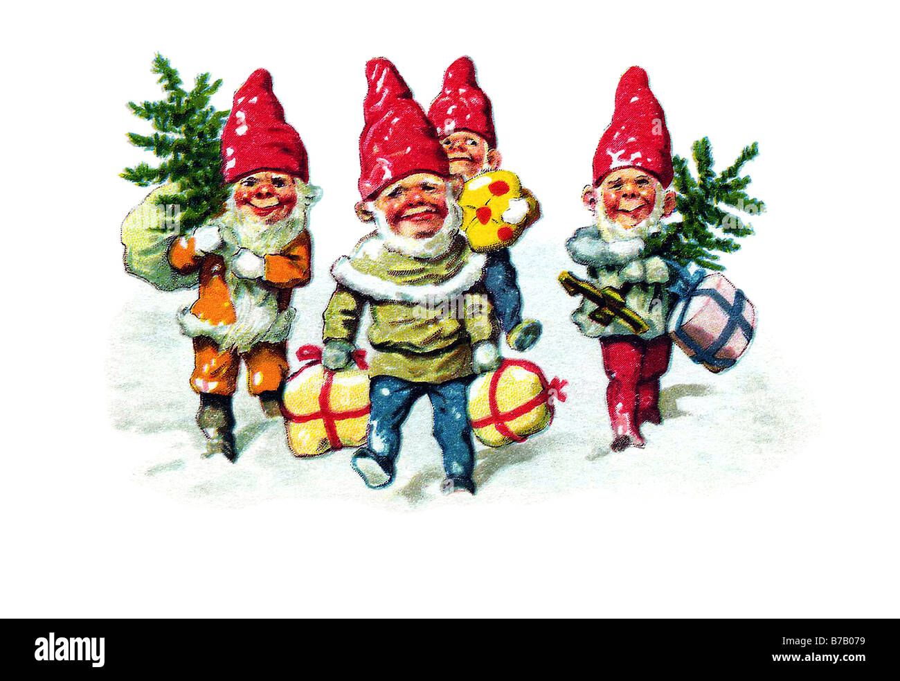 dwarfs brining the presents at christmas Stock Photo