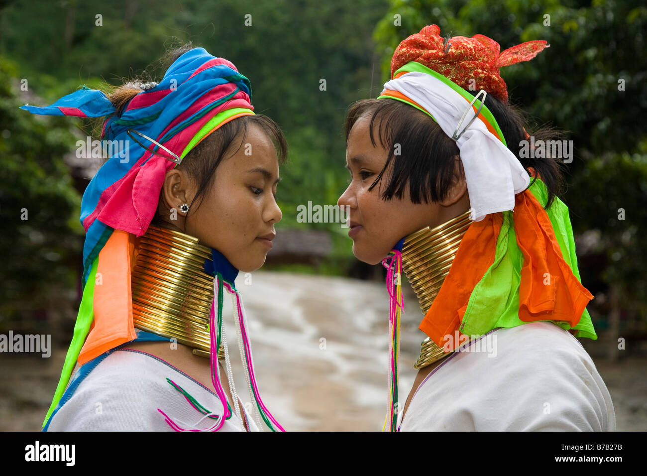 Lahu people Shi Balah Hill Tribe Thailand, Thai hilltribe Karen long necks villagers wearing brass rings,Thaton, Ecotourisim Village Chiang Mai, Asia Stock Photo