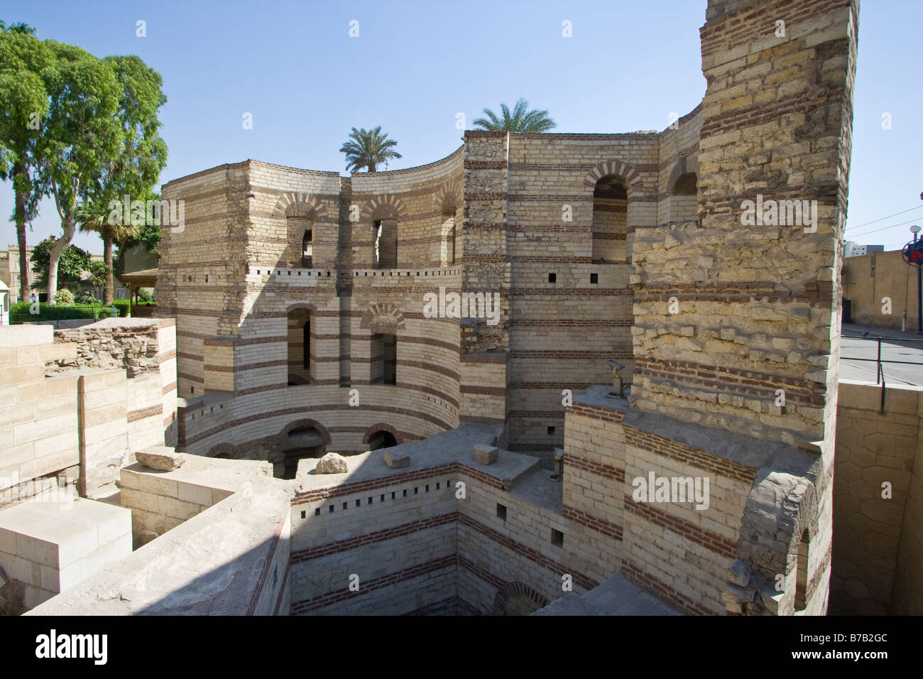 Ruins of Babylon Roman Fortress Tower in Old Cairo Egypt Stock Photo