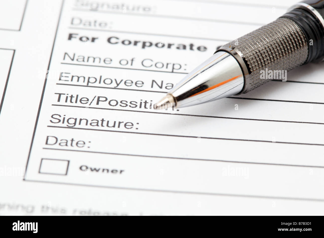 property release for corporation detail with ballpen Stock Photo