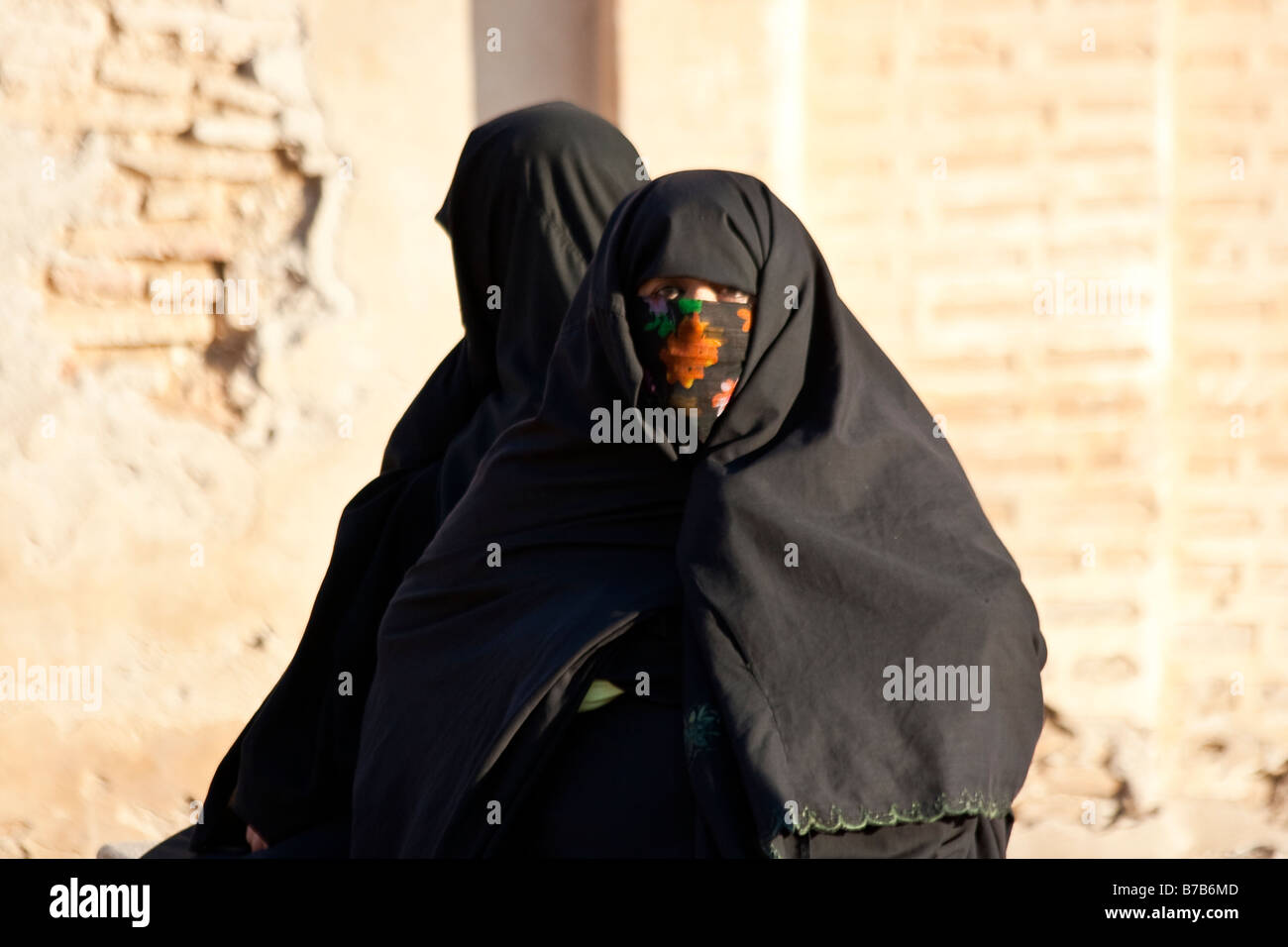 Women Wearing Black Chadors in Taroudannt Morocco Stock Photo