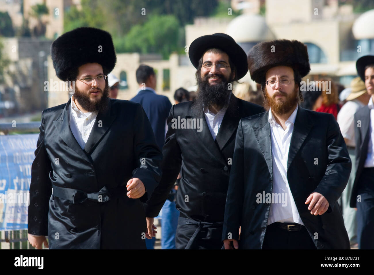 Hasidic Jewish Men in the Old City of Jerusalem Stock Photo