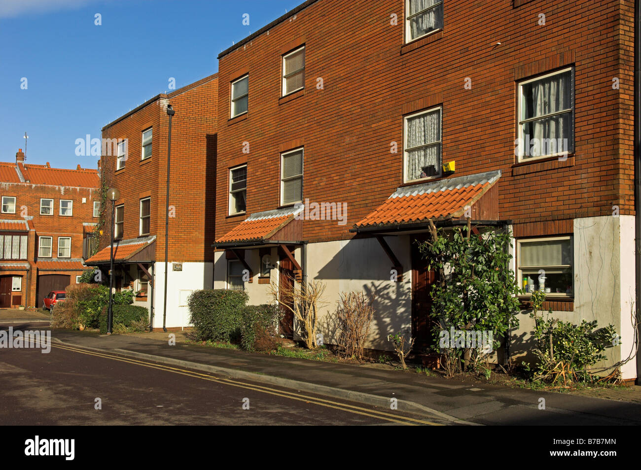 Modern brick built 1990s, late 20th century, townhouses in central Bristol England Stock Photo