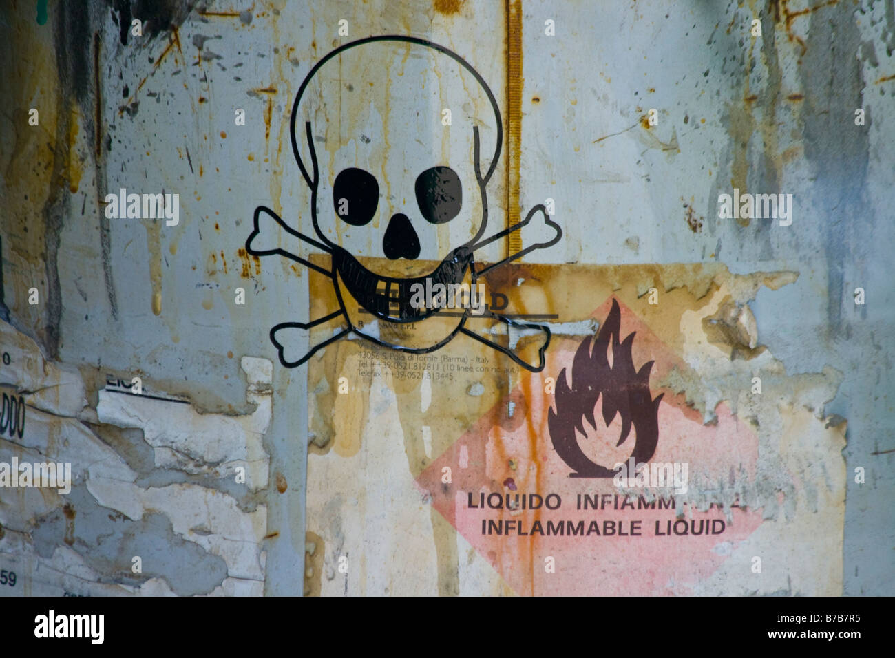 Flammable Liquid Skull and Crossbones in Larnaka Cyprus Stock Photo
