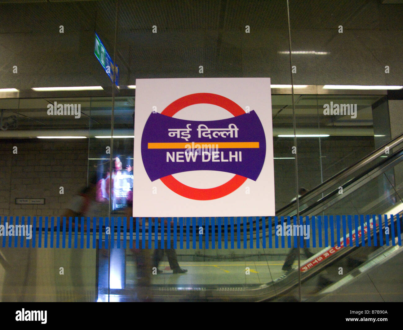 A display sign for New Delhi station, on the station platform. Delhi Metro Rail system. Delhi, India. Stock Photo