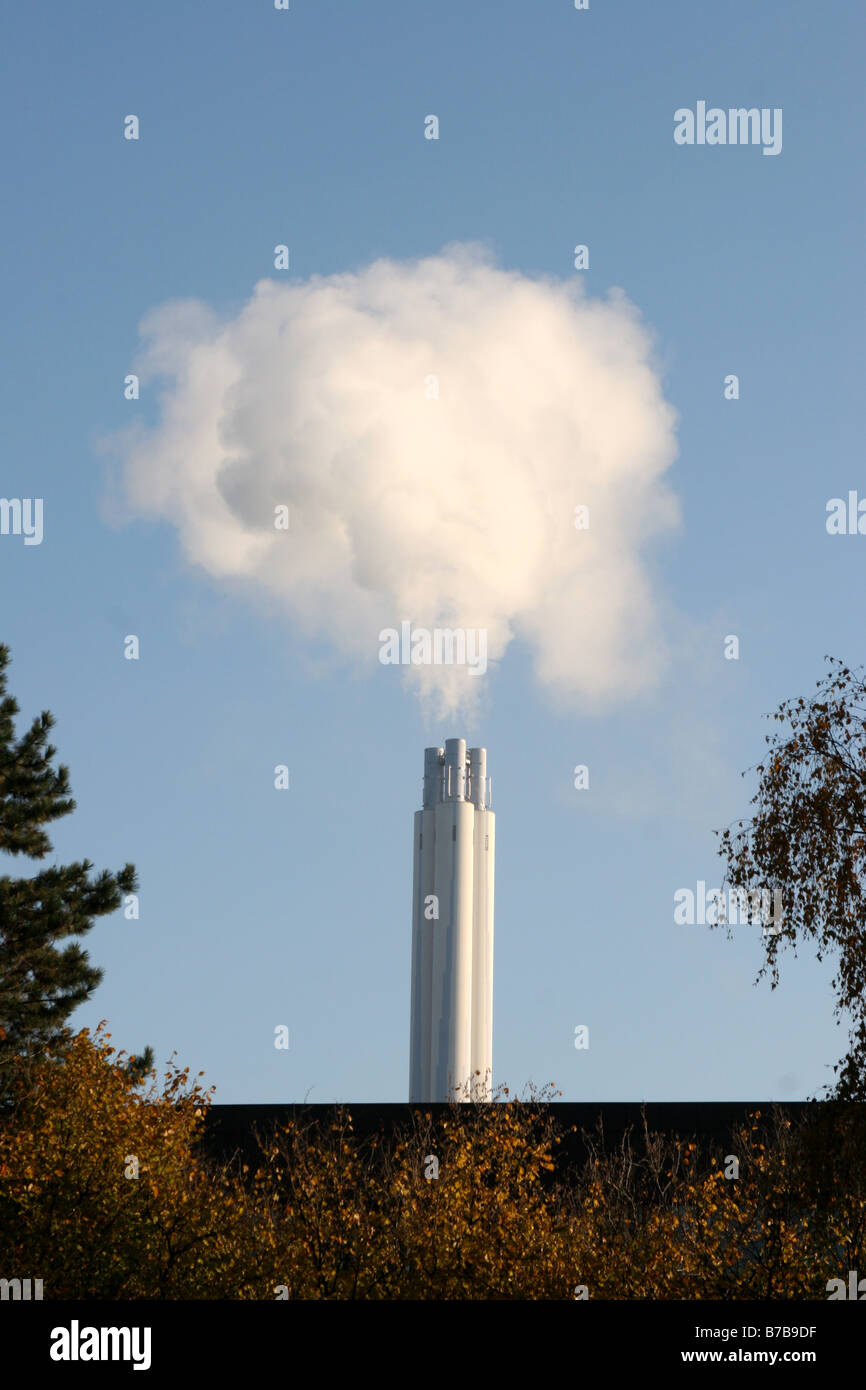 smoking chimney of an incineration plant, Germany, North Rhine-Westphalia, Ruhr Area, Hagen Stock Photo
