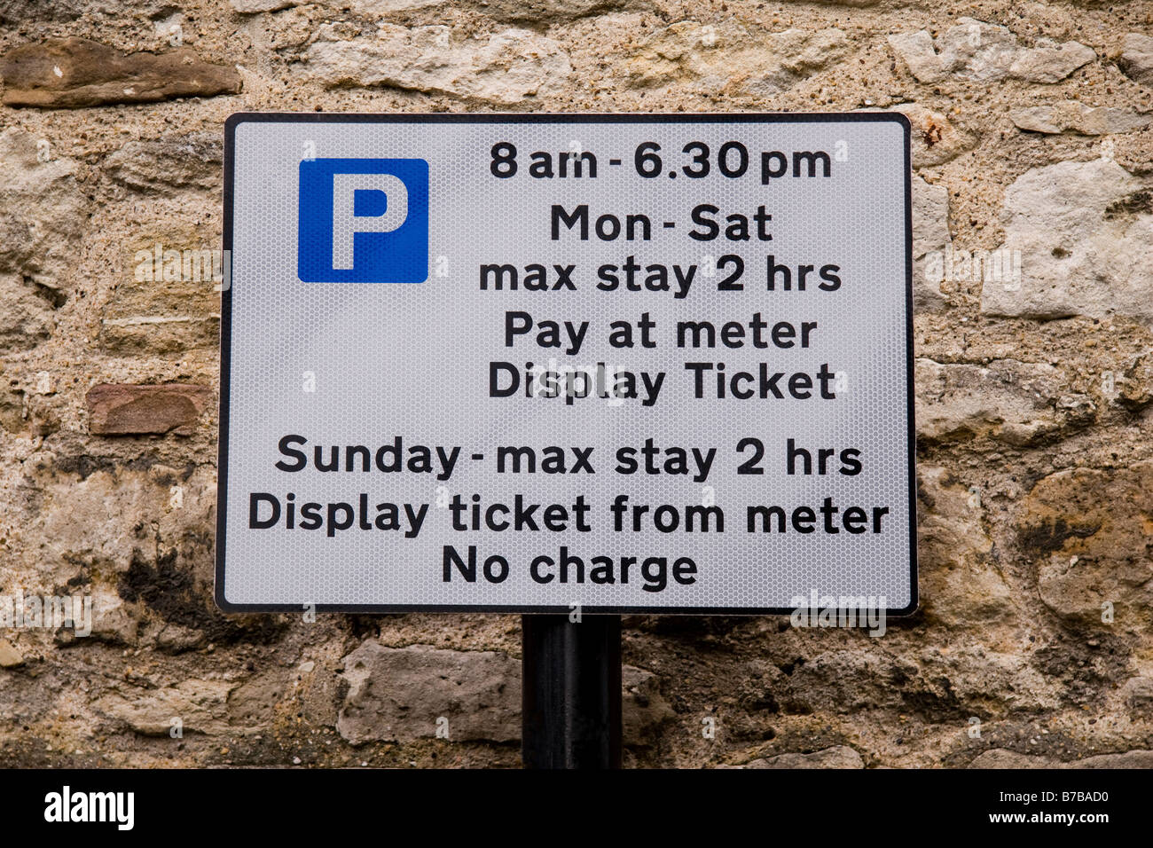A pay-and-display signpost in a car park in Oxford, England. Stock Photo