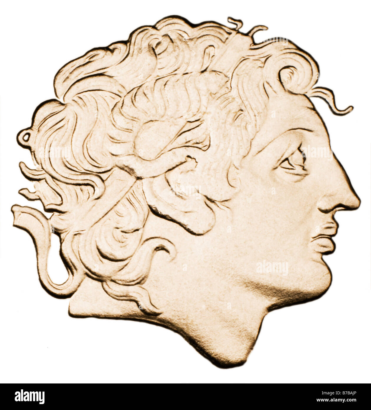 Profile portrait of Alexander the Great from Greek 100 drachma coin of 2000 Stock Photo