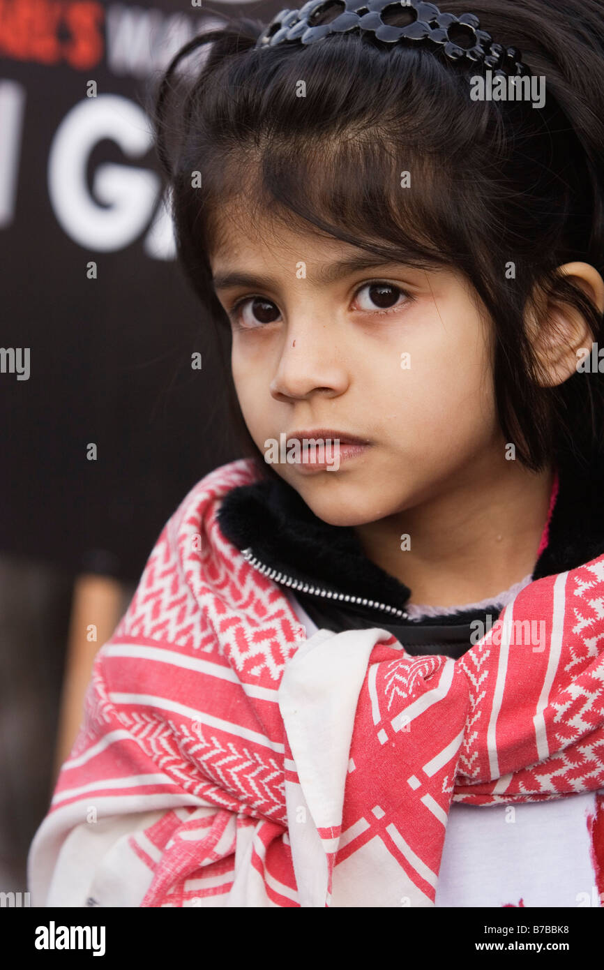 young girl protesting against Israeli incursion into Gaza Stock Photo