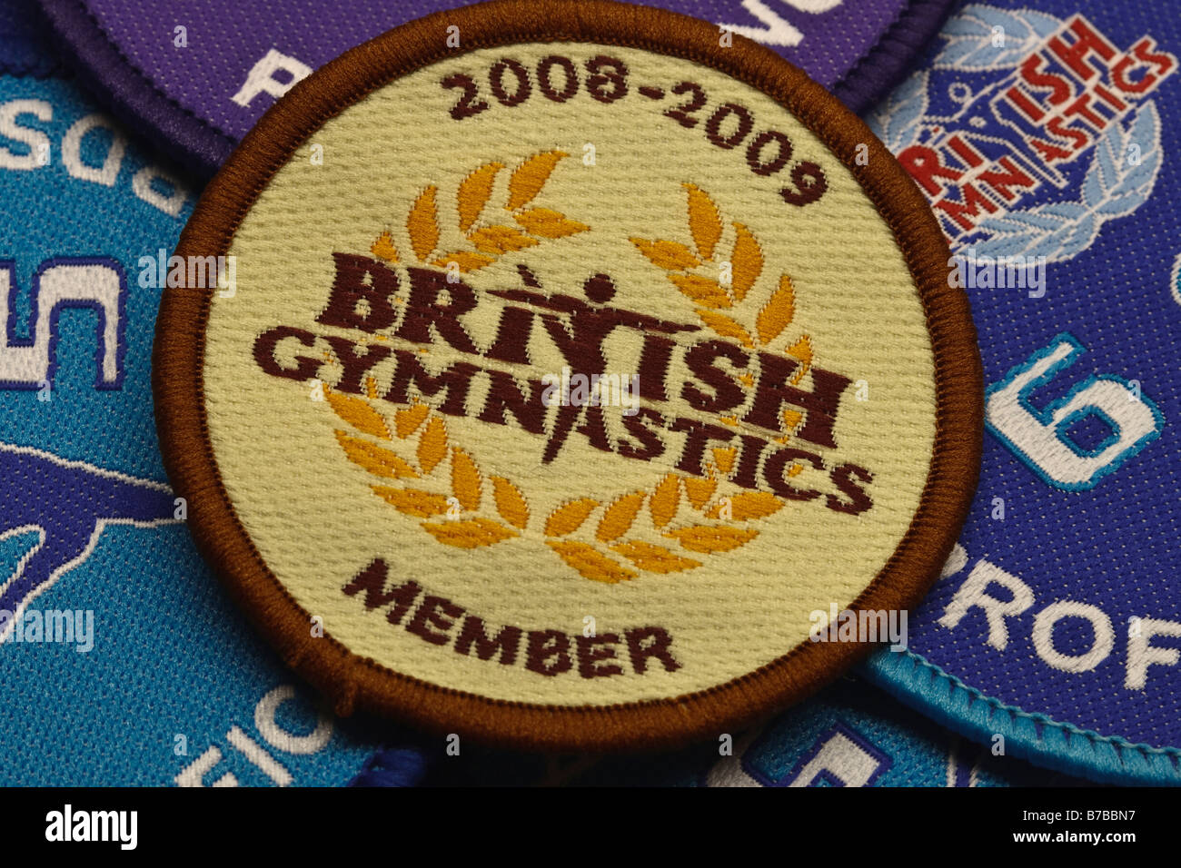 British Gymnastics 2008-2009 membership badge with proficiency badges Stock Photo