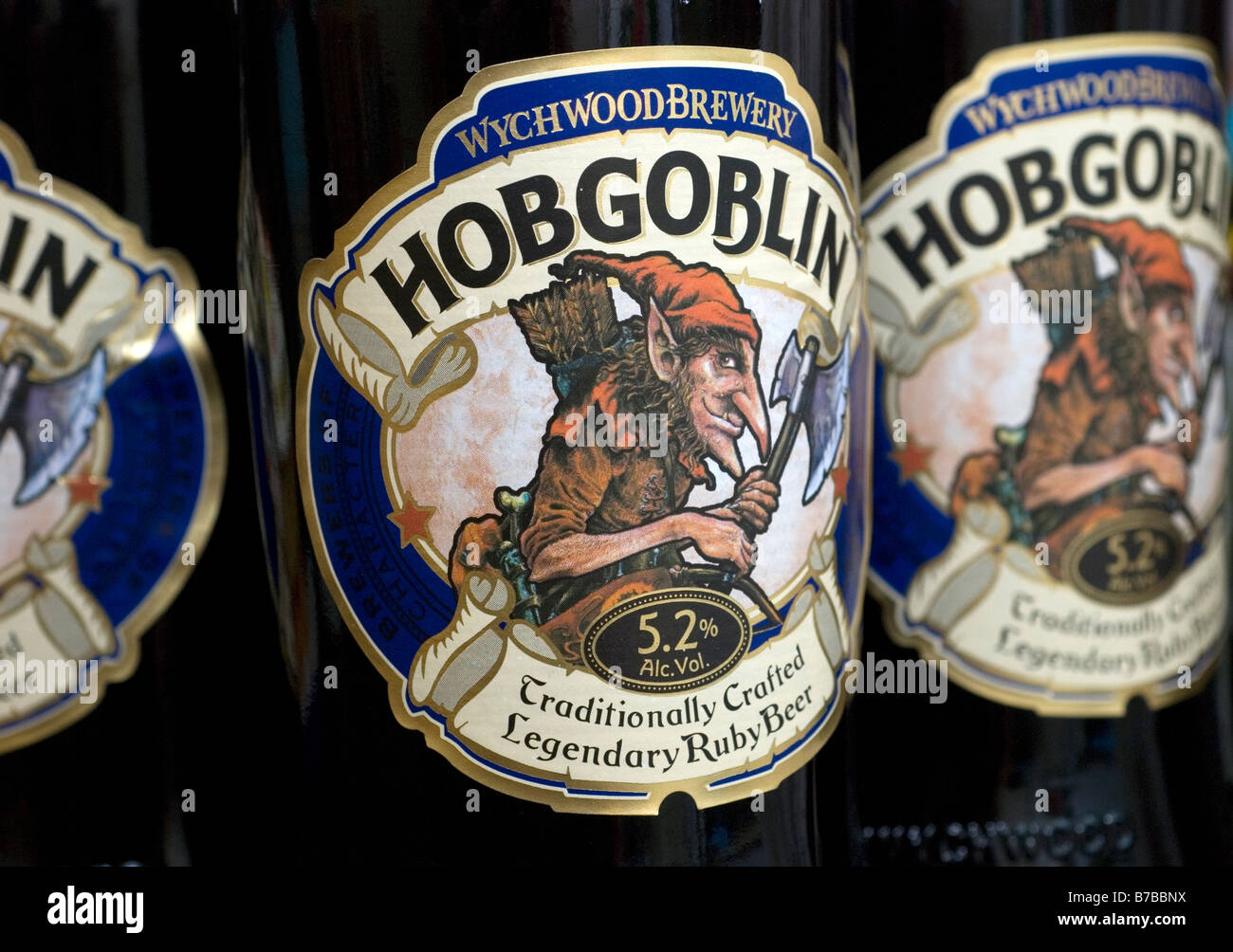 A Bottle of hobgoblin real ale from the Wychwood Brewery hand-crafted fine beers and organic ales Stock Photo