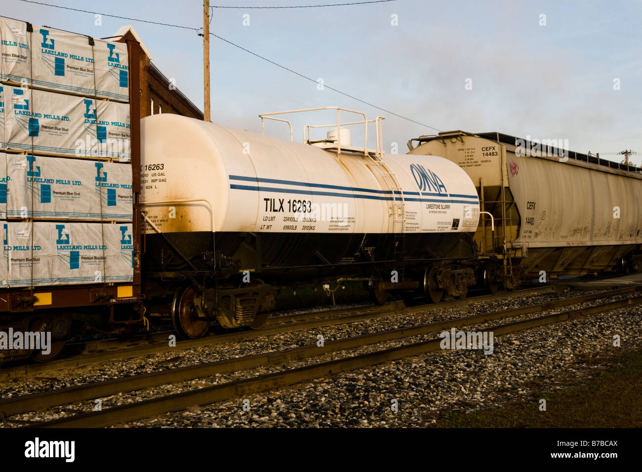 Omya Tank Car on New England Central Railroad freight train in White
