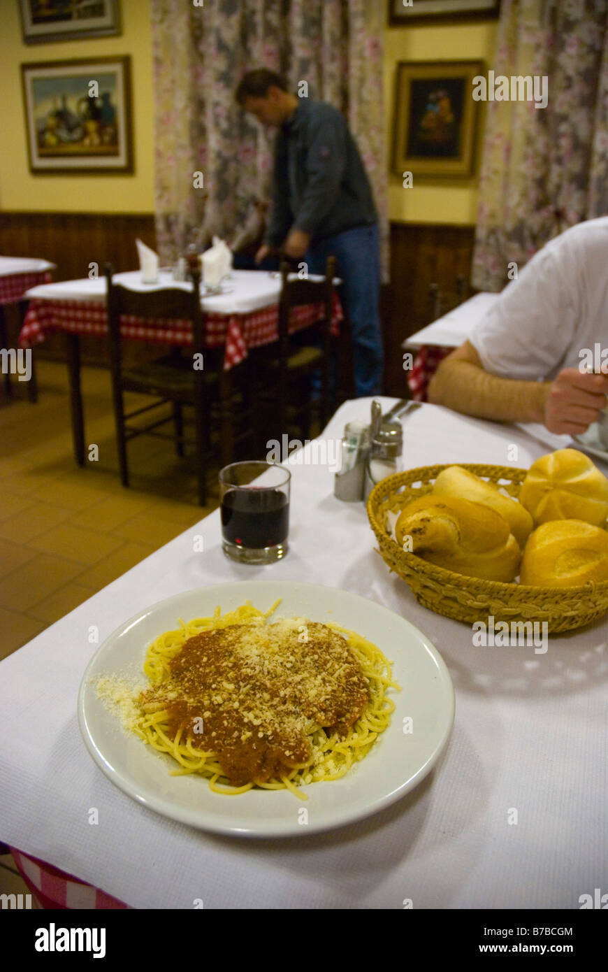 Plate of spaghetti in a trattoria in Mestre in Venice Italy Europe Stock Photo