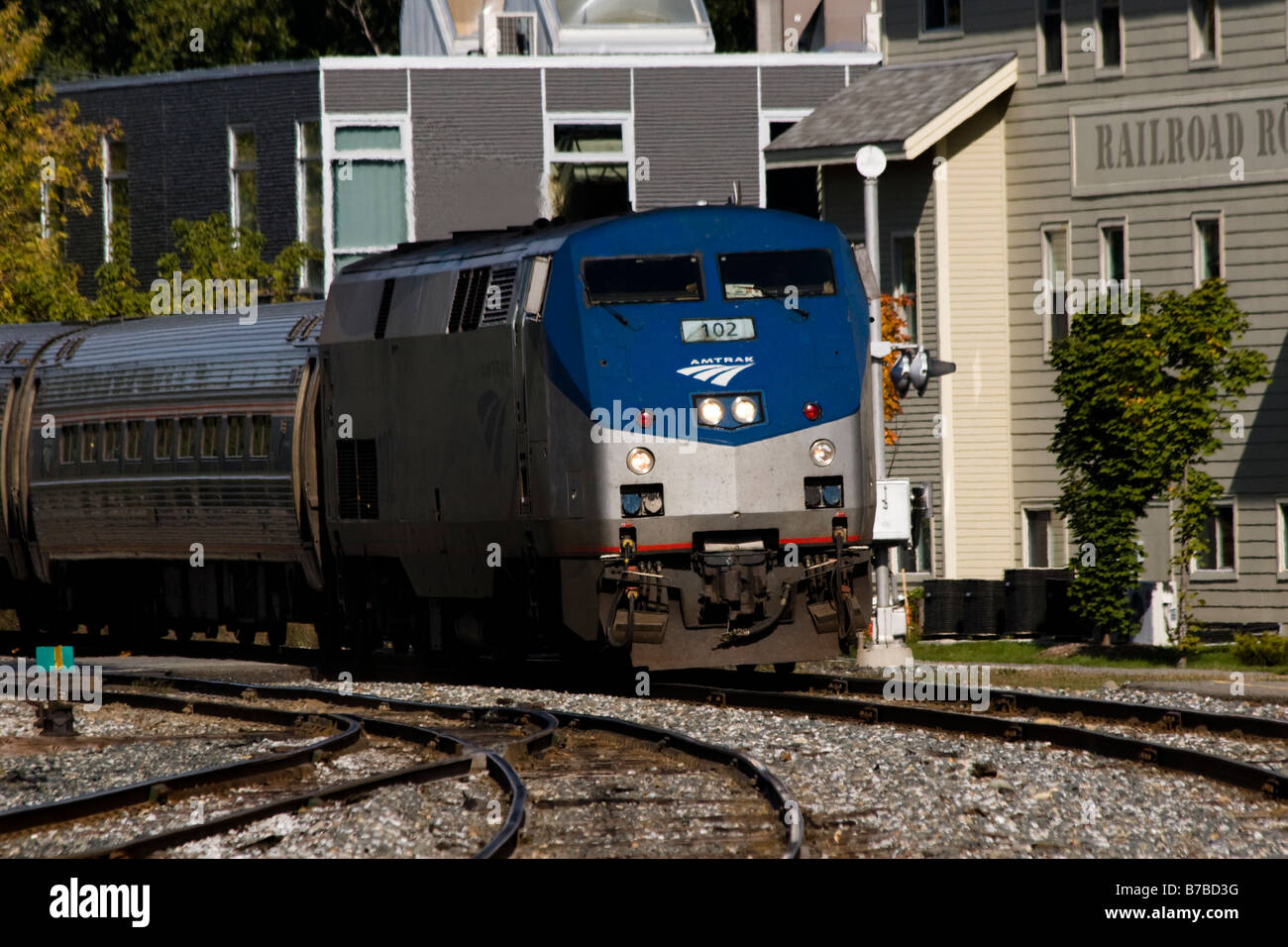 Amtrak Vermonter Passenger Train enters White River Junction Railroad