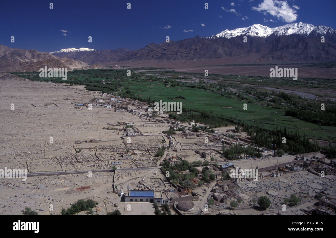Indus valley view from Tikse gompa Ladakh Jammu and Kashmir India Stock Photo