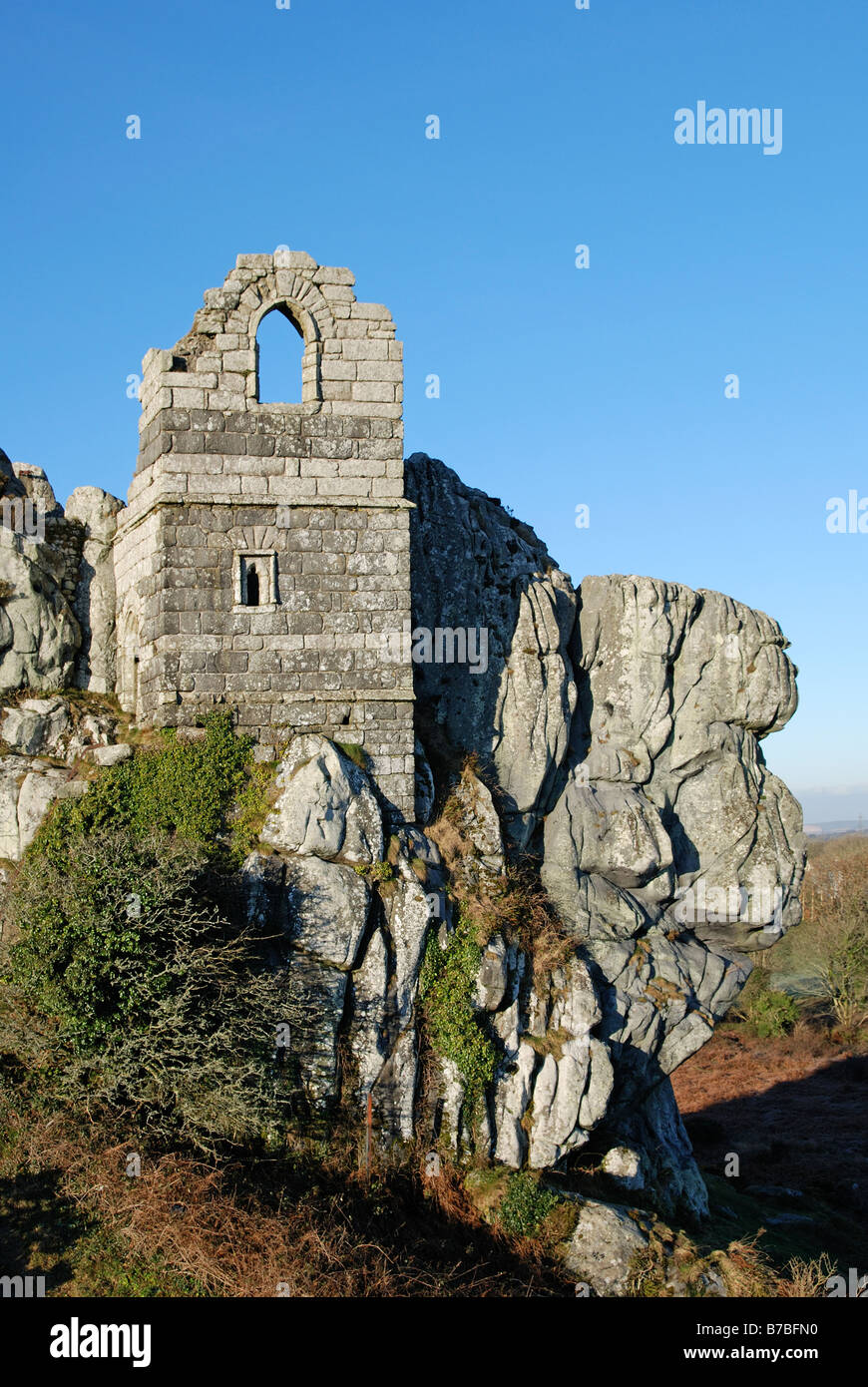 the ancient chapel built into 'roche rock' at roche near st.austell,cornwall,uk Stock Photo