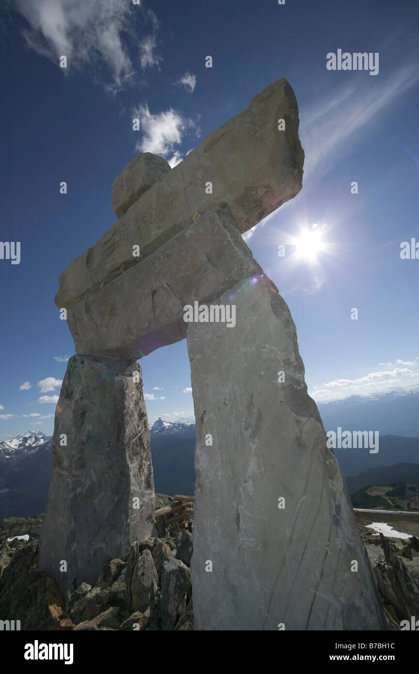 Inukshuk statue at the peak on Whistler Mountain, Whistler, BC, Canada