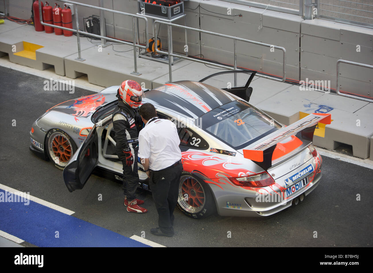 Singapore F1 Porsche Carrera Cup pit lane Stock Photo