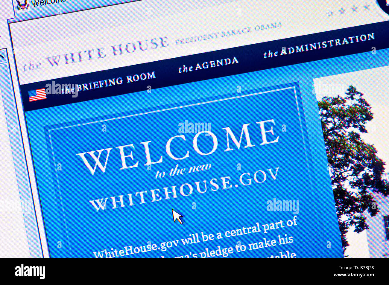 Screenshot of new White House website which went live immediately Barack Obama was sworn in as US President (Editorial use only) Stock Photo