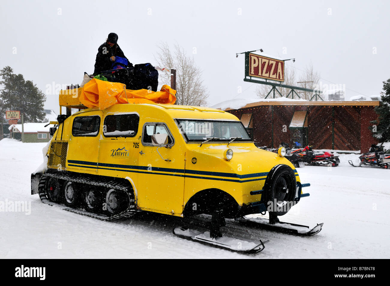 Loading up the snow coach. West Yellowstone, Montana, USA. Stock Photo