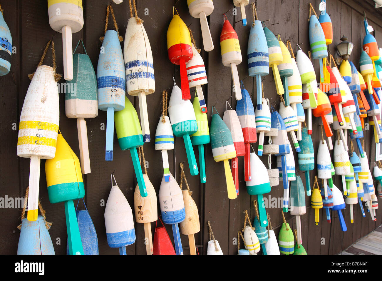colorful maine lobster trap buoys Stock Photo Alamy