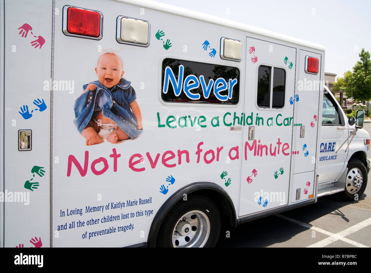 Ambulance bears message warning parents not to leave children alone in