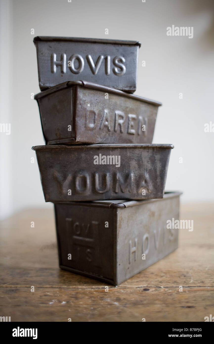 Stack of bread tins for home baking Stock Photo Alamy