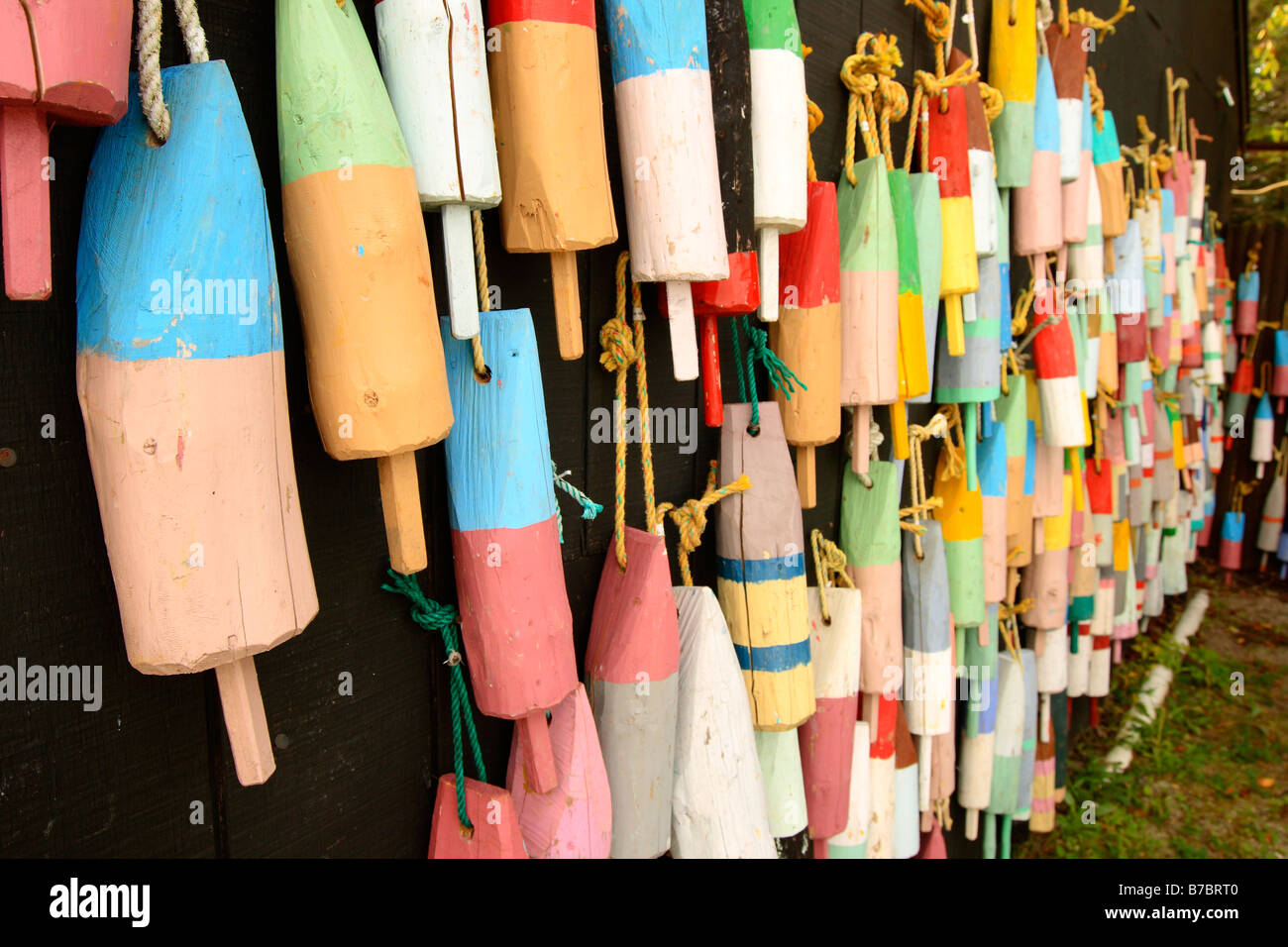 lobster pot buoys at a craft shop near bar harbor maine usa Stock Photo