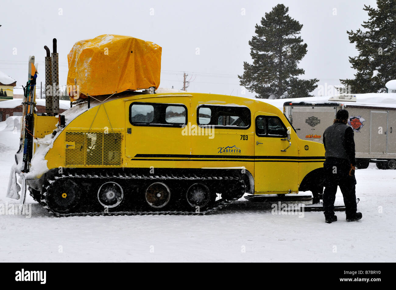 Snow coach. West Yellowstone, Montana, USA. Stock Photo