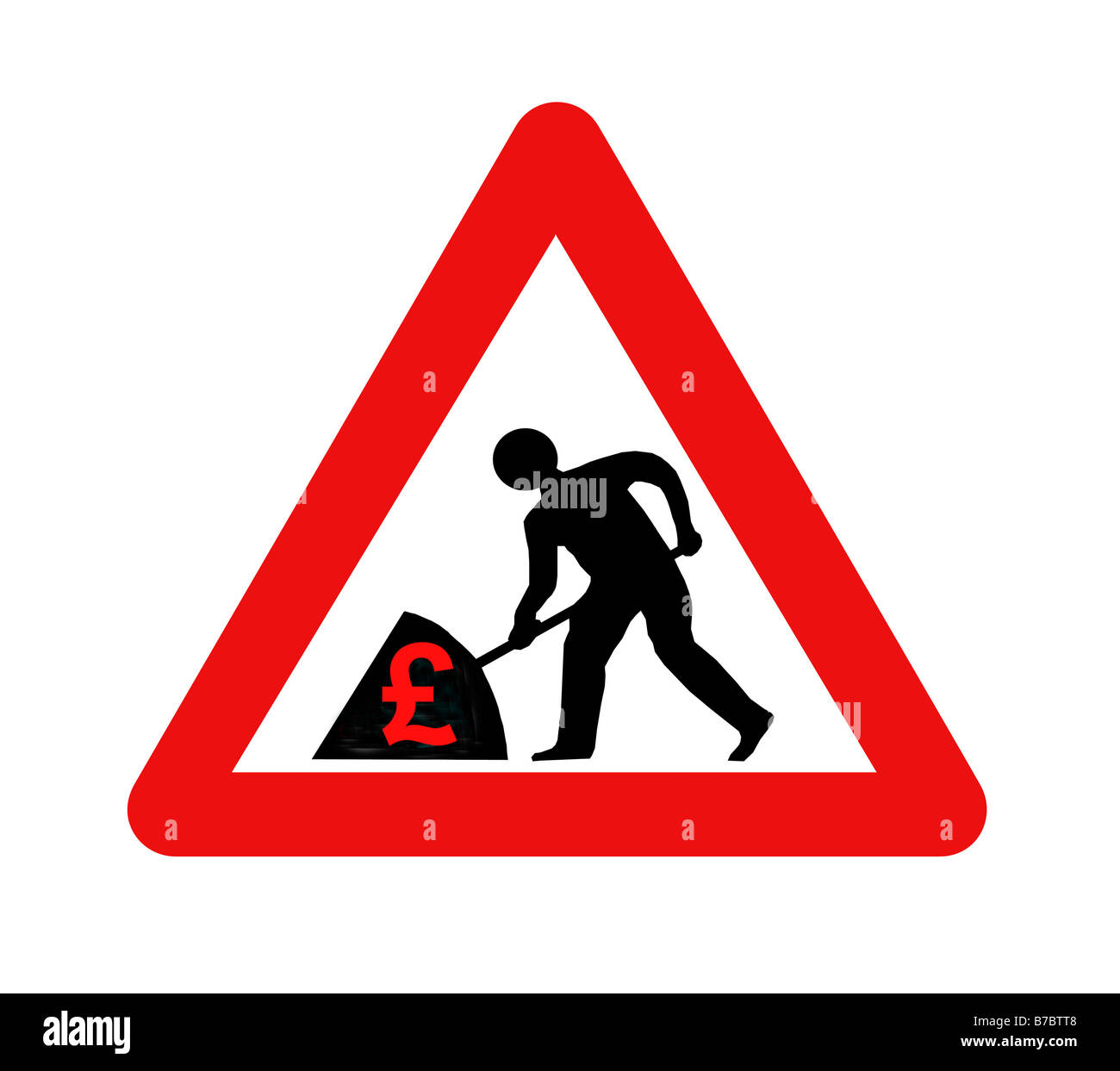 Men at work sign showing pile of money. Could be used to depict bank bailout, inflation, government spending.... Stock Photo