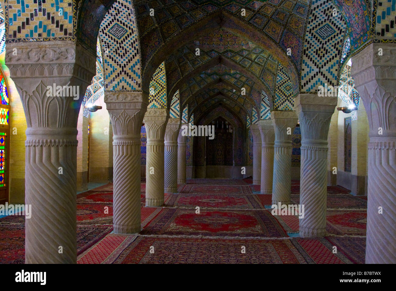 Inside Nasir ol Molk Mosque in Shiraz Iran Stock Photo